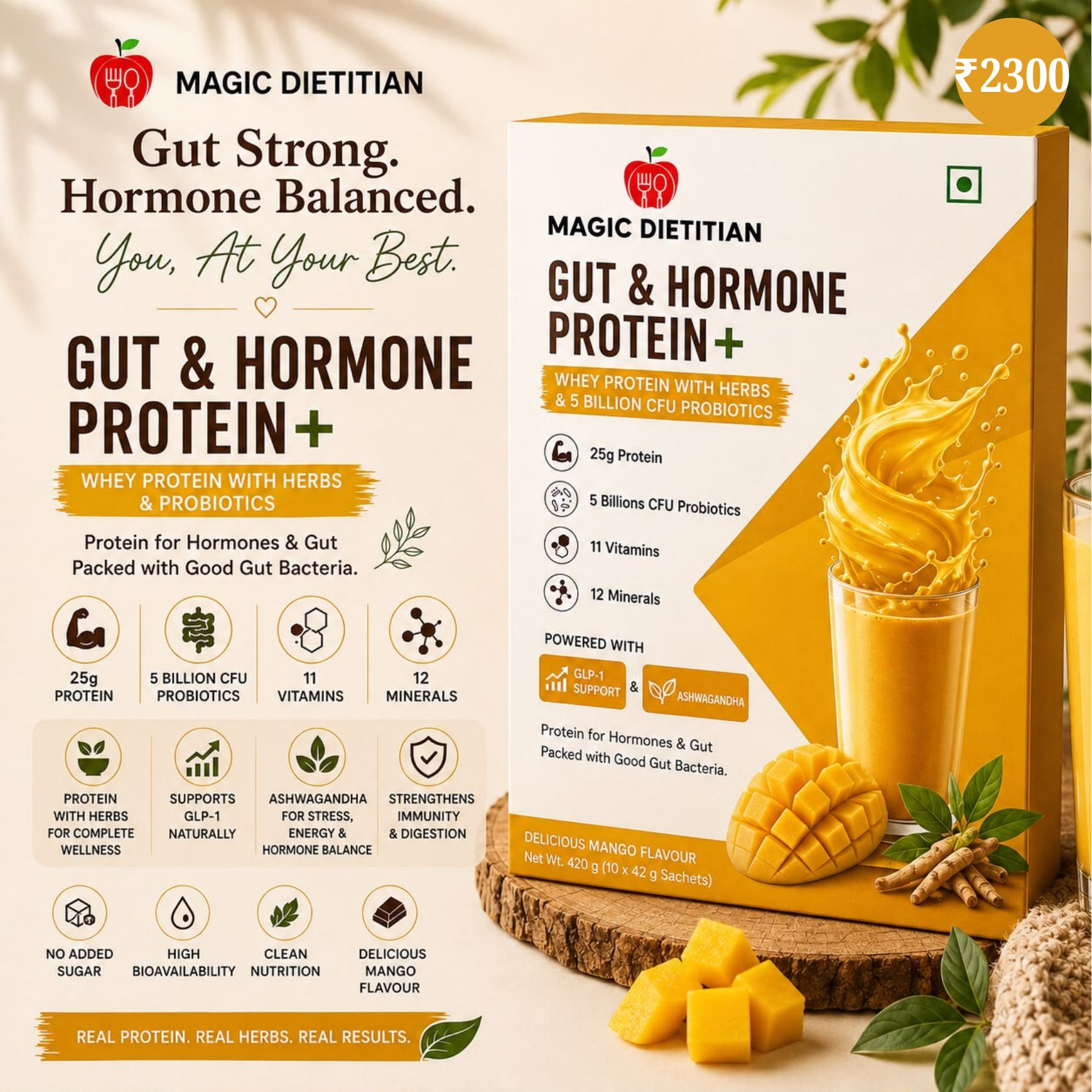 Gut & Hormone Protein+ · Mango — Magic Delight by Dr. Geetika Chopra