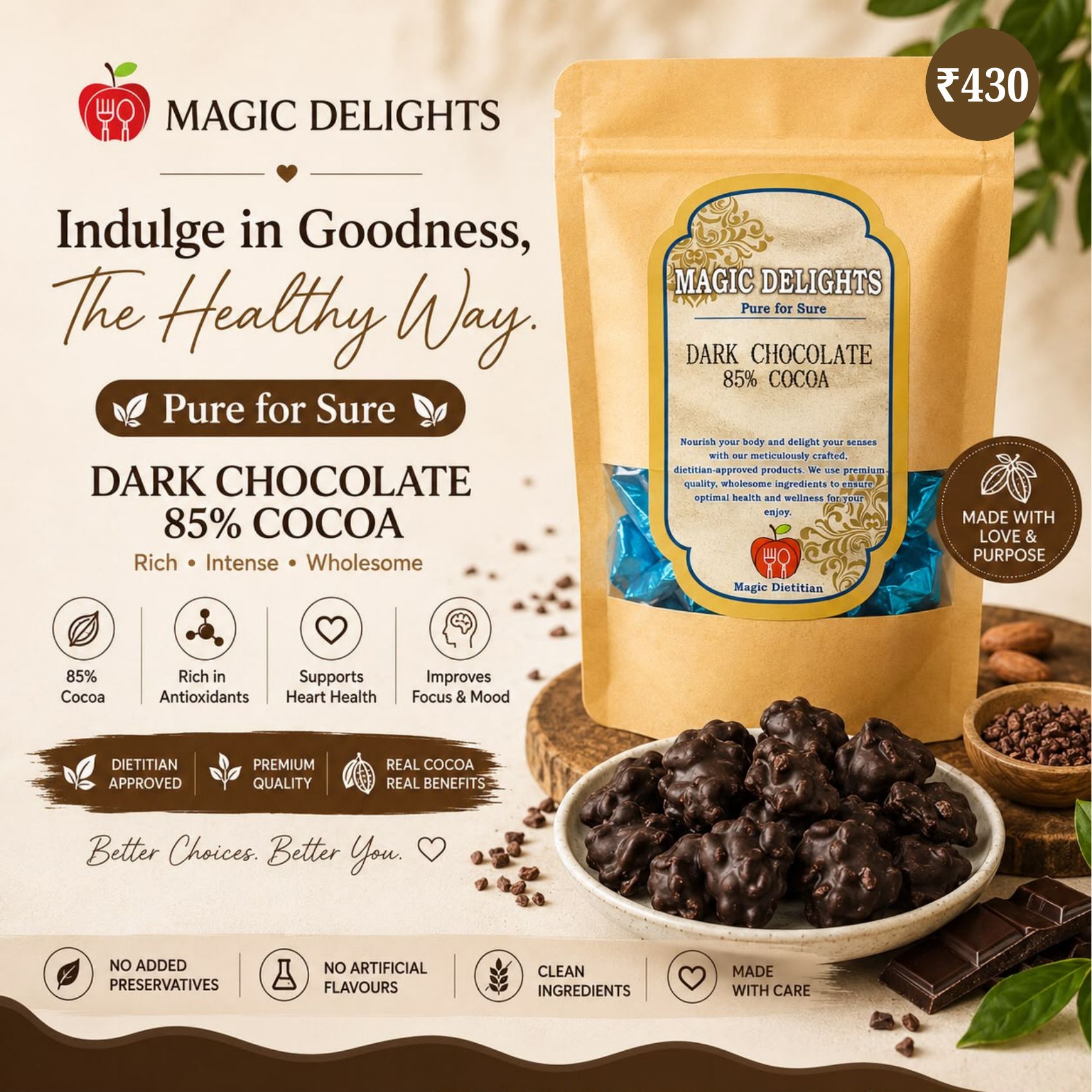 Dark Chocolate · 85% Cocoa — Magic Delight by Dr. Geetika Chopra
