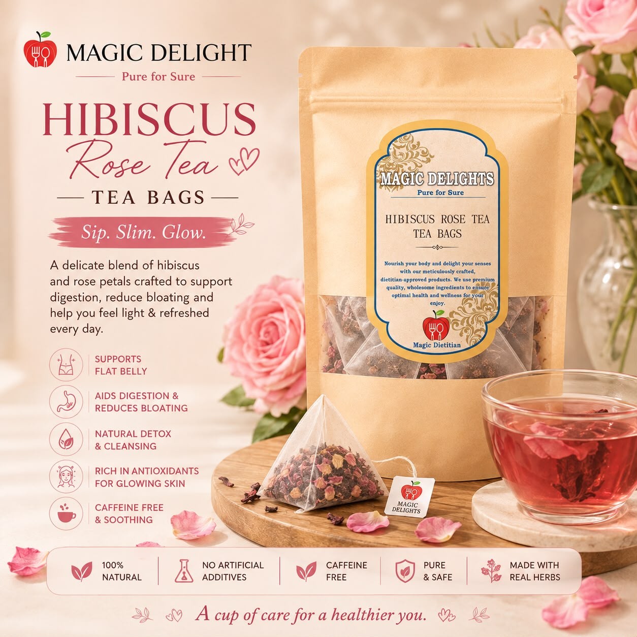 Hibiscus Rose Tea Bags — Magic Delight by Dr. Geetika Chopra