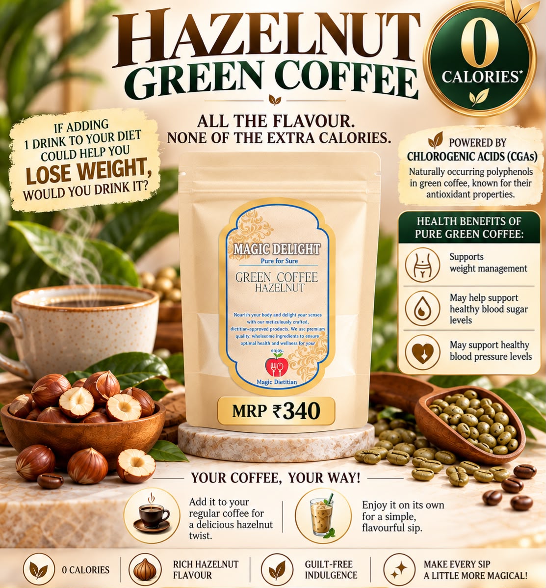 Hazelnut Green Coffee — Magic Delight by Dr. Geetika Chopra