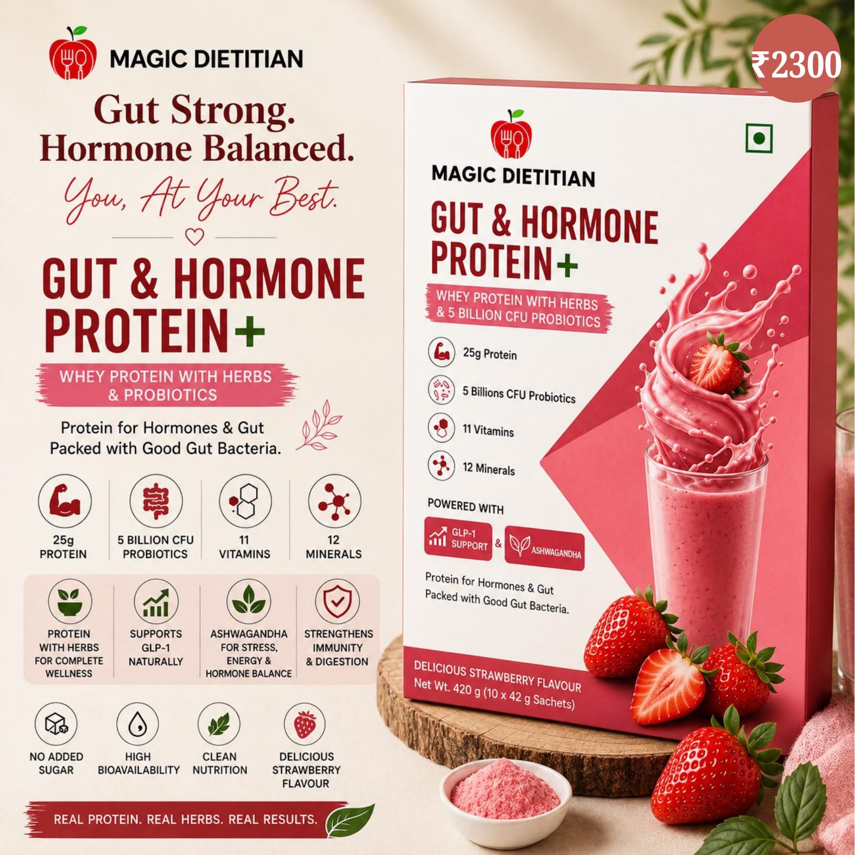 Gut & Hormone Protein+ · Strawberry — Magic Delight by Dr. Geetika Chopra
